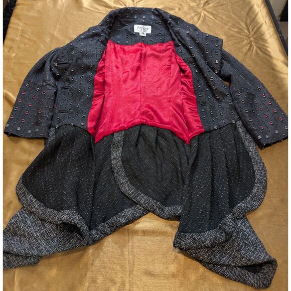 An Ren XS Wool-Blend Tailcoat Jacket Bustle Hem Gray/Red Steampunk - Picture 4 of 9